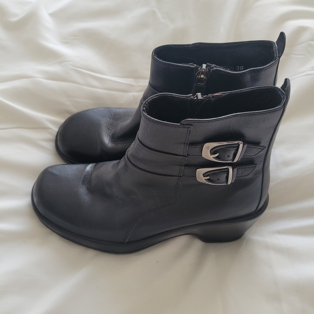 Dansko Black Leather Ankle Booties with Buckles